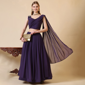 Patchwork Georgette Ready To Wear Lehenga & Blouse With Dupatta